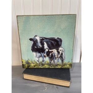 Primitives by Kathy Cow and Calf Rustic Wood Box Sign Farmhouse Wall Art 10x10